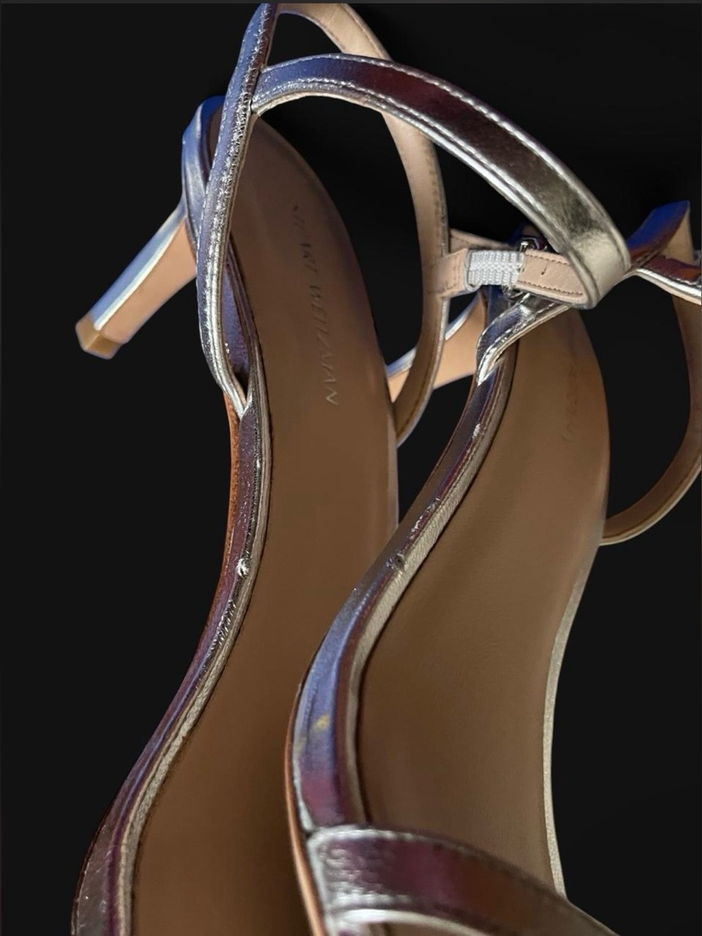 Stuart Weitzman Dancer Metallic Leather Stilletto Sandal - Picture 8 of 13